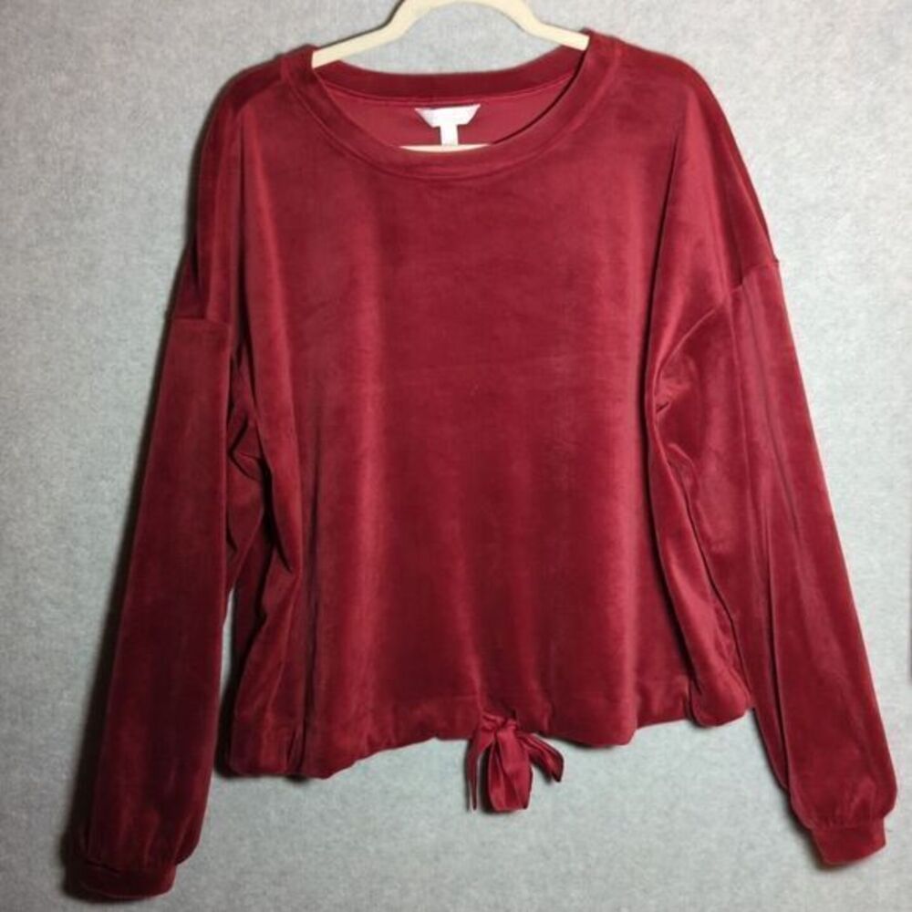 Women's LC Lauren Conrad Velour Long Sleeve Buegundy Sweatshirt Cropped XXL